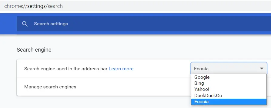 Chrome v90 Search Engine Choices