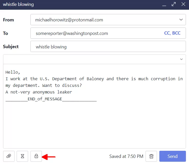 Composing a new email message at the ProtonMail.com site