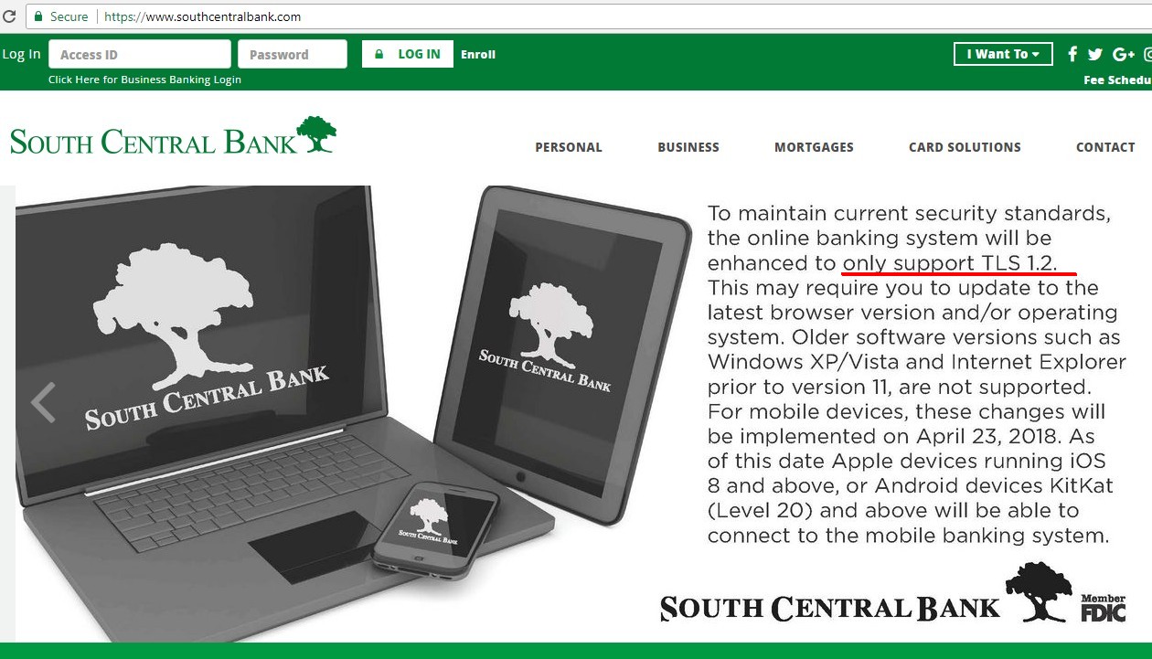Home page of South Central Bank