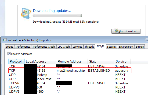 Process Explorer showing HTTP connection to map2.hwcdn.net