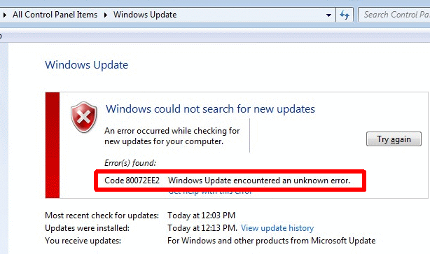 Windows Update Unknown Errorfreeband