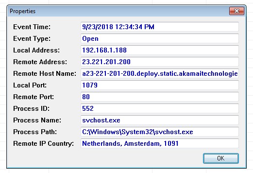 TcpLogView details of a single connection