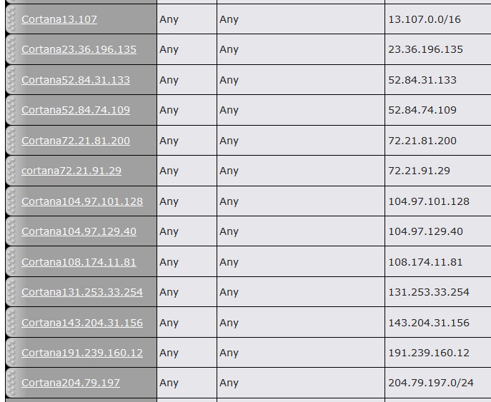 Outbound Firewall rules to block Cortana